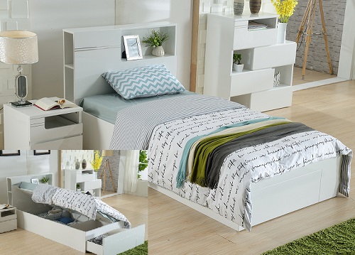 The Edge Swansea King Single Gas Lift 3 Pce Bedroom Suite 1 X Bedside 1 X Tallboy High Gloss White
