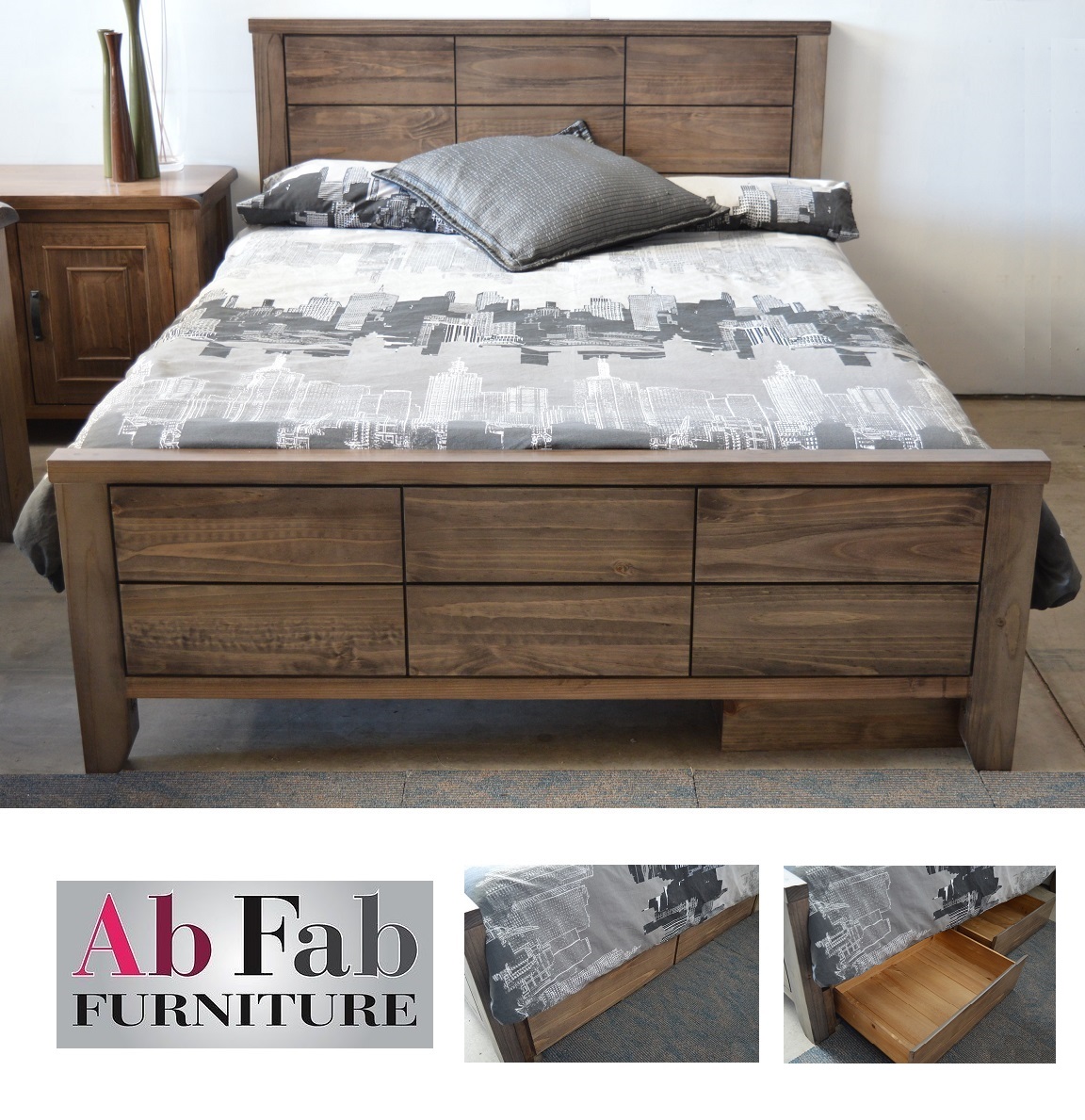 Hunter Queen Timber Bed Frame With 4, Queen Bed Frames With Storage Drawers