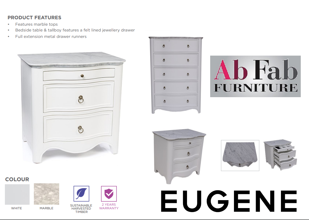 A Bedside Chest Table Jewellery Drawer Eugene Marble Top White