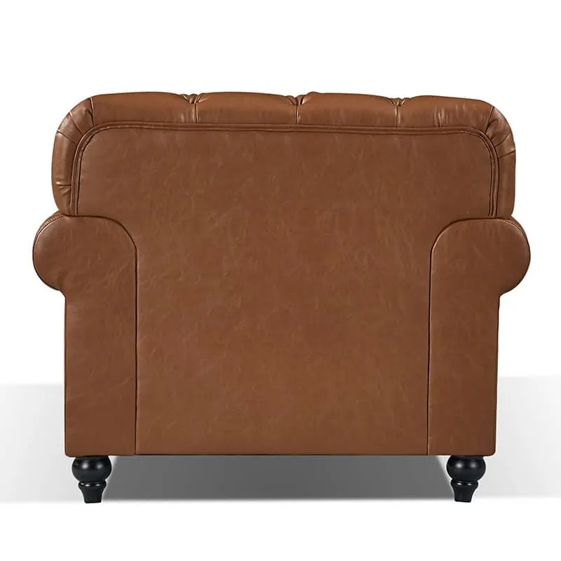 barclay Chesterfield-Lounge-Chair-Tan-Vintage-Faux-Leather-Rear-View